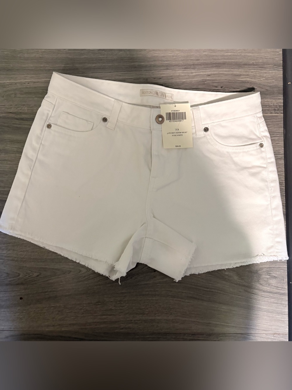 Boston Proper White Frayed-Hem Denim Shorts